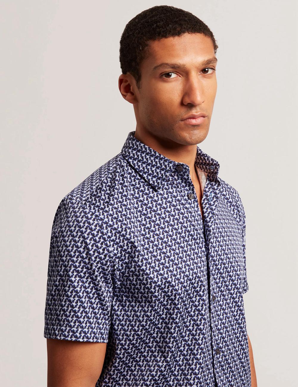 Camisas Ted Baker ALPHSO SS Regular Fit Geo Hombre Azul Marino | NPJY-79362