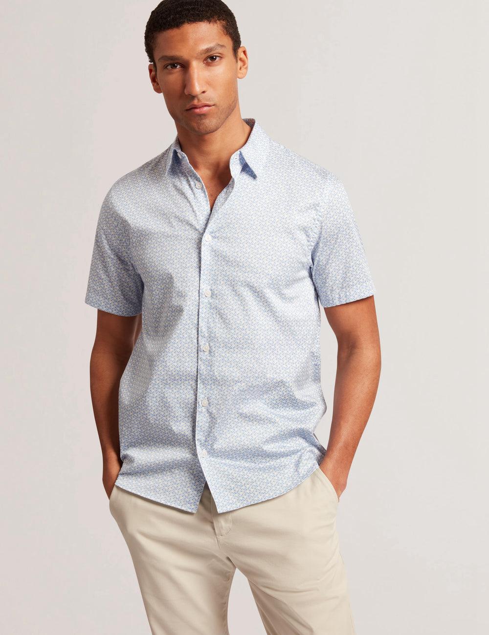 Camisas Ted Baker ALPHSO - SS Regular Fit Geo Hombre Azules | VKTC-58970