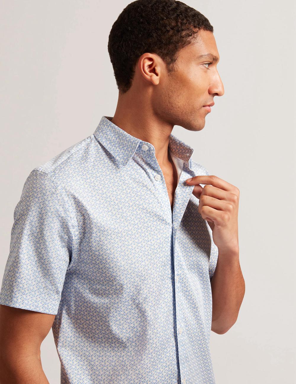 Camisas Ted Baker ALPHSO - SS Regular Fit Geo Hombre Azules | VKTC-58970