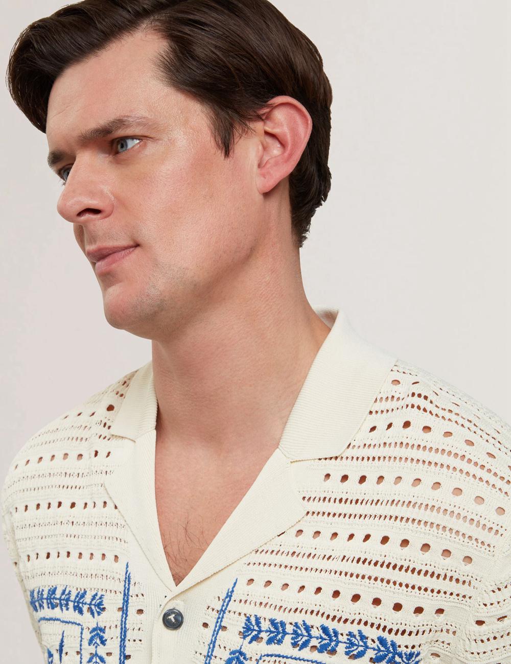 Camisas Ted Baker BARRI - Short Sleeve Crochet Embroidered Hombre Ecru | ERXP-81250