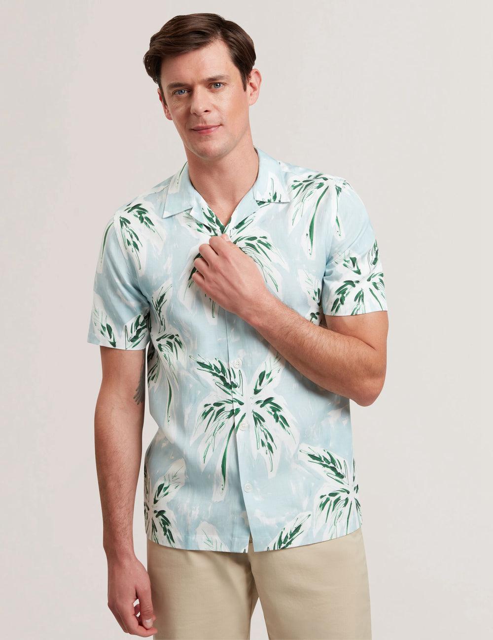 Camisas Ted Baker BOCHE - Short Sleeve Regular Tropical Palm Tree Hombre Verde | SYPK-72634