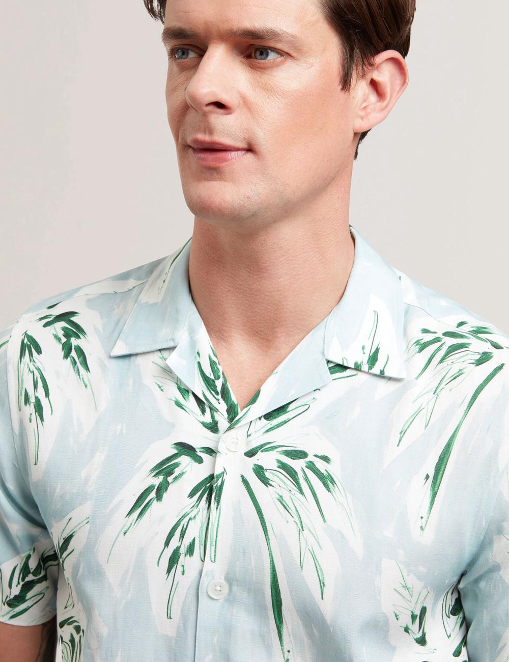 Camisas Ted Baker BOCHE - Short Sleeve Regular Tropical Palm Tree Hombre Verde | SYPK-72634