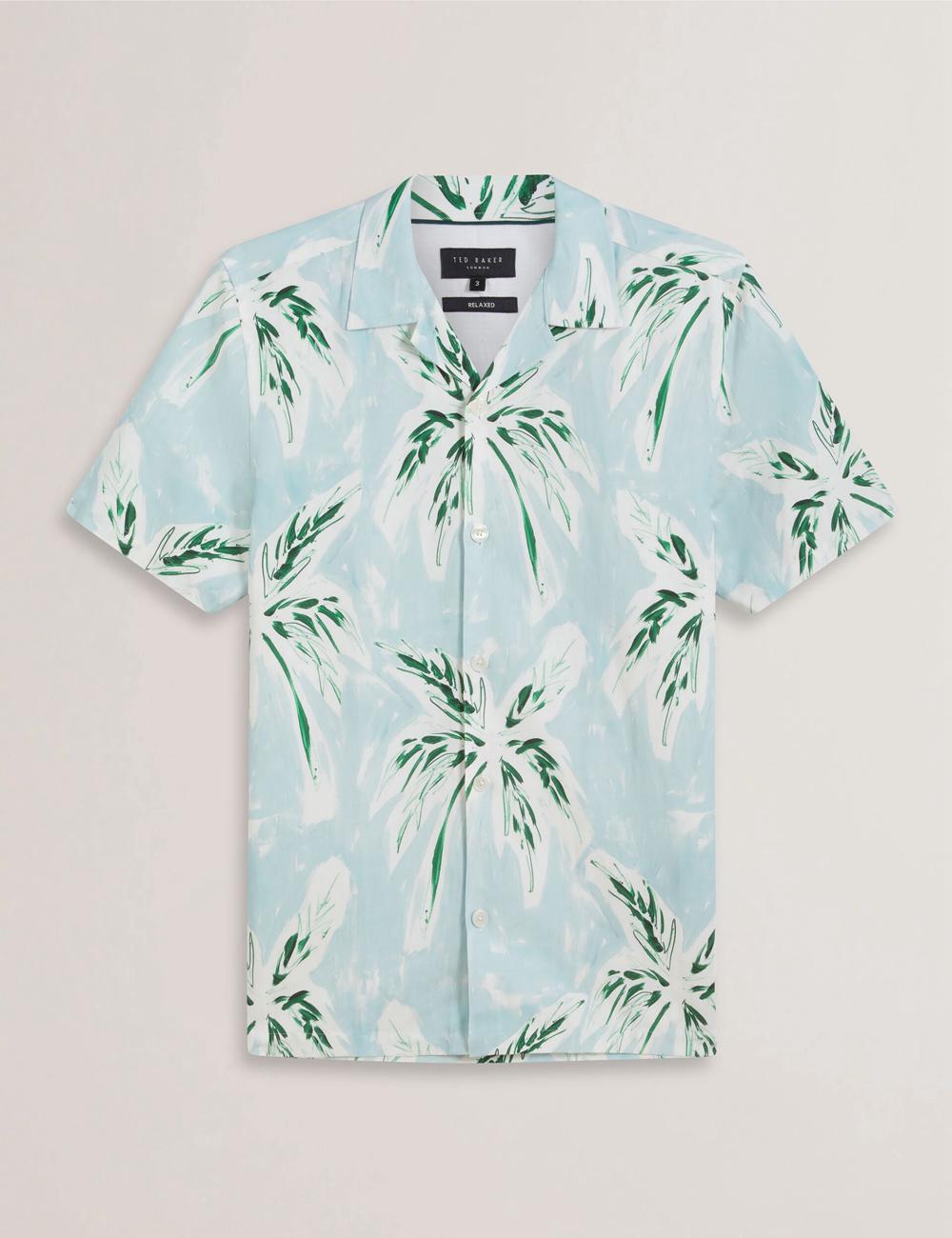 Camisas Ted Baker BOCHE - Short Sleeve Regular Tropical Palm Tree Hombre Verde | SYPK-72634