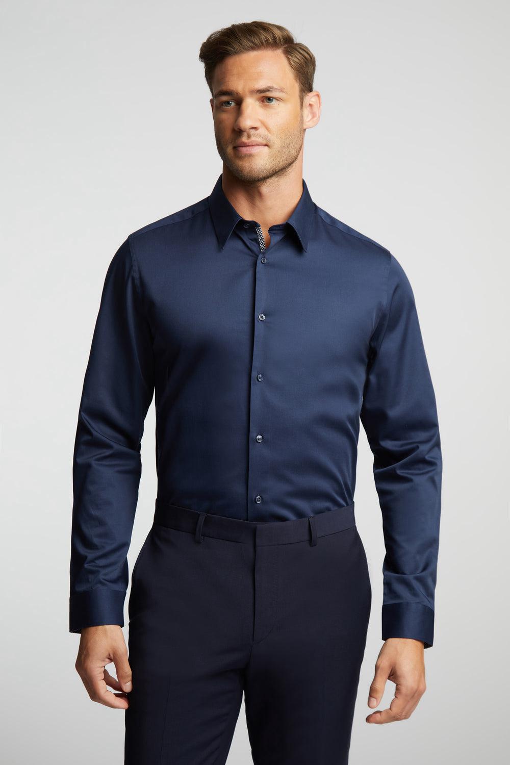 Camisas Ted Baker DUDDON - Navy Slim Fit Long Sleeve Cotton Hombre Azul Marino | GICN-31254