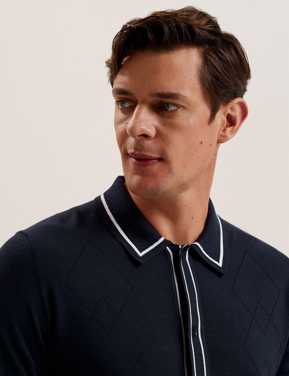 Camisas Ted Baker ELMDON LS Diamond Button Through Hombre Azul Marino | WRVZ-09185