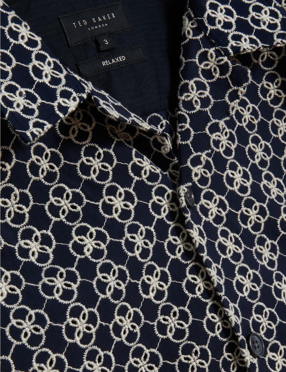Camisas Ted Baker FINLAYS - Short Sleeve Relaxed Embroidered Hombre Azul Marino | TYEU-89501
