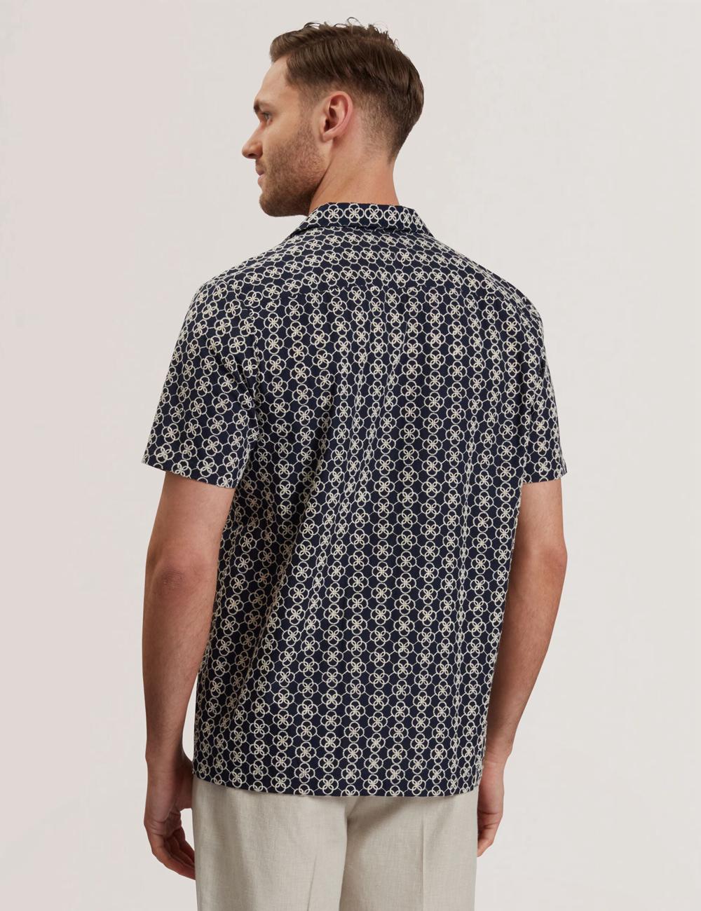 Camisas Ted Baker FINLAYS - Short Sleeve Relaxed Embroidered Hombre Azul Marino | TYEU-89501