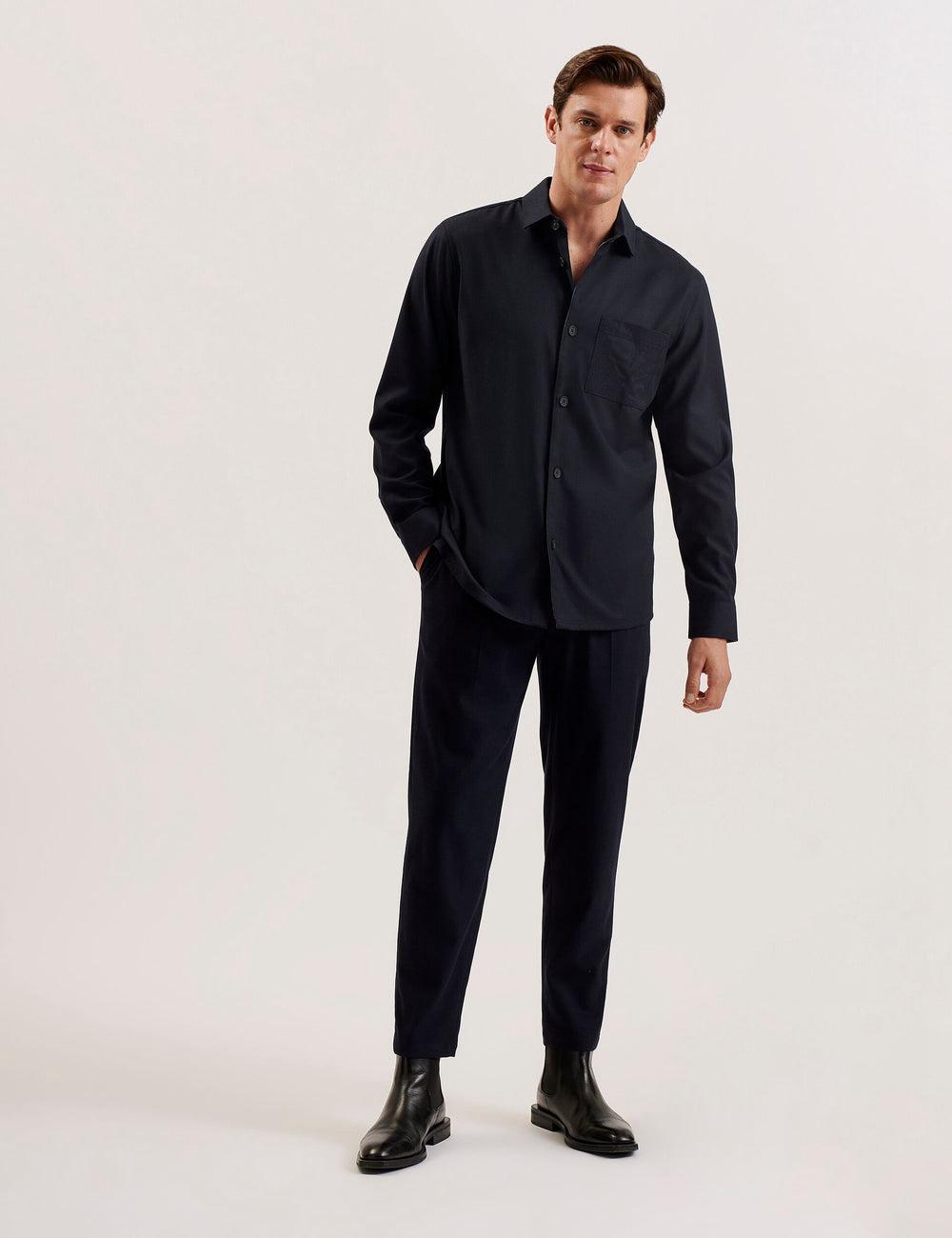 Camisas Ted Baker GAIUS - Wool Blend With Pocket Detail Hombre Azul Marino | BWNR-58472