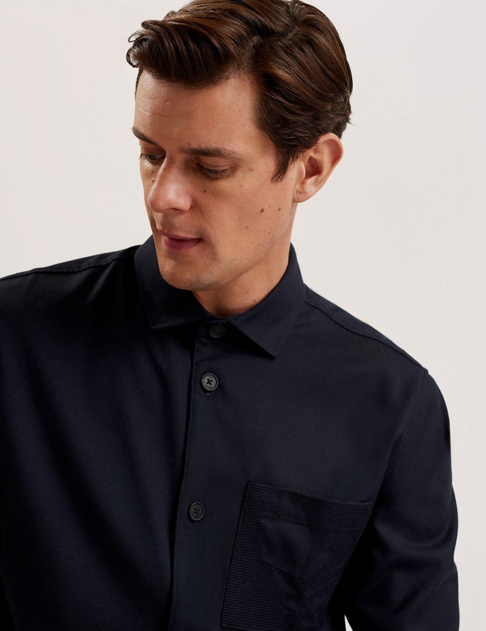 Camisas Ted Baker GAIUS - Wool Blend With Pocket Detail Hombre Azul Marino | BWNR-58472