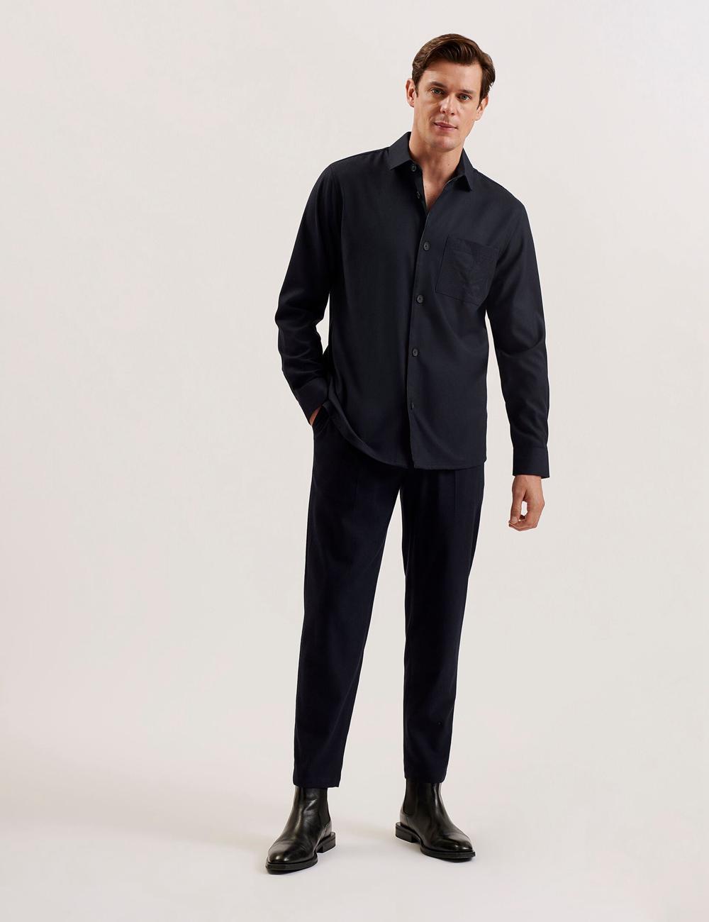 Camisas Ted Baker GAIUS - Wool Blend With Pocket Detail Hombre Azul Marino | BWNR-58472