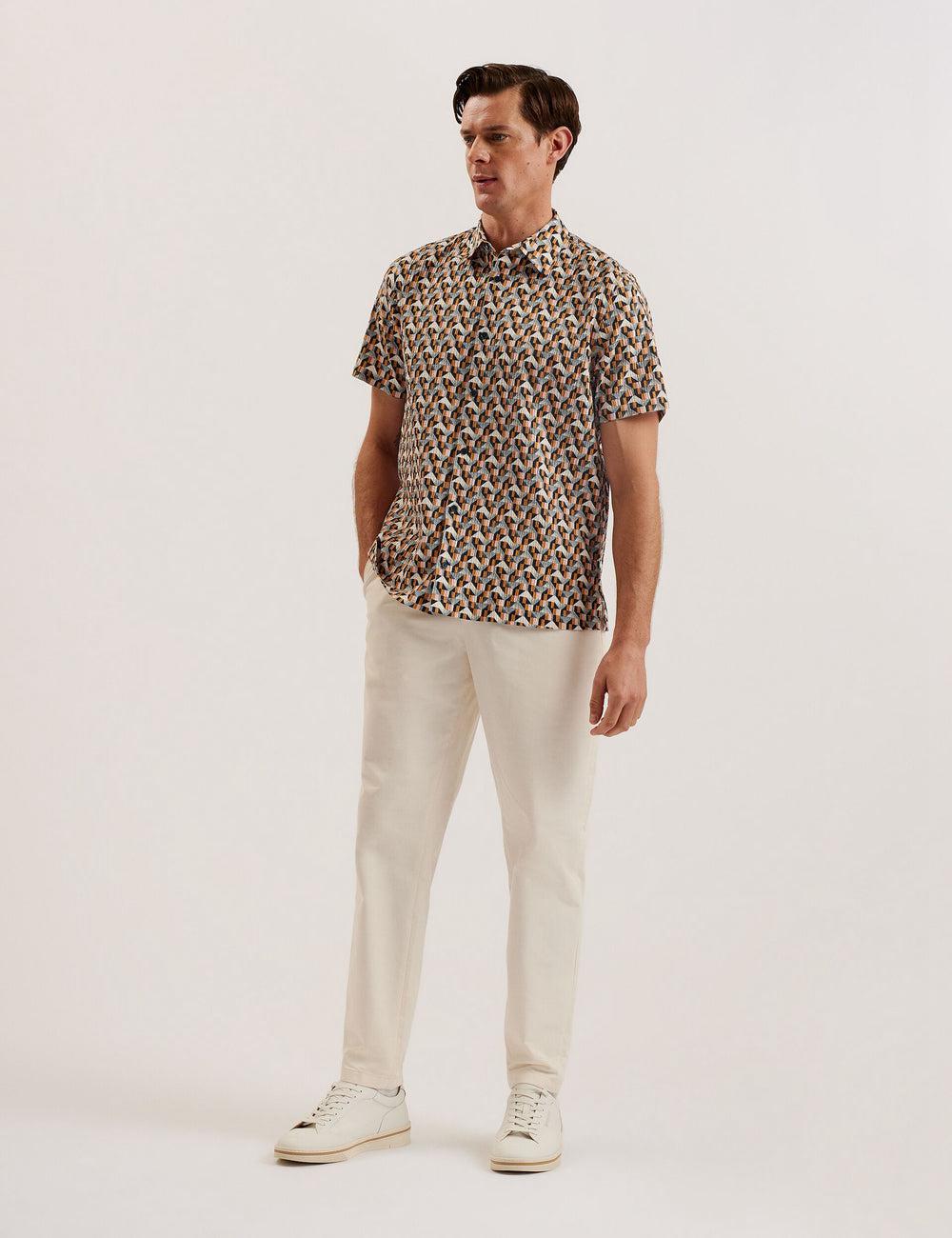 Camisas Ted Baker GASTONS - Short Sleeve Geo Print Seersucker Hombre Rosas | FKAW-05248