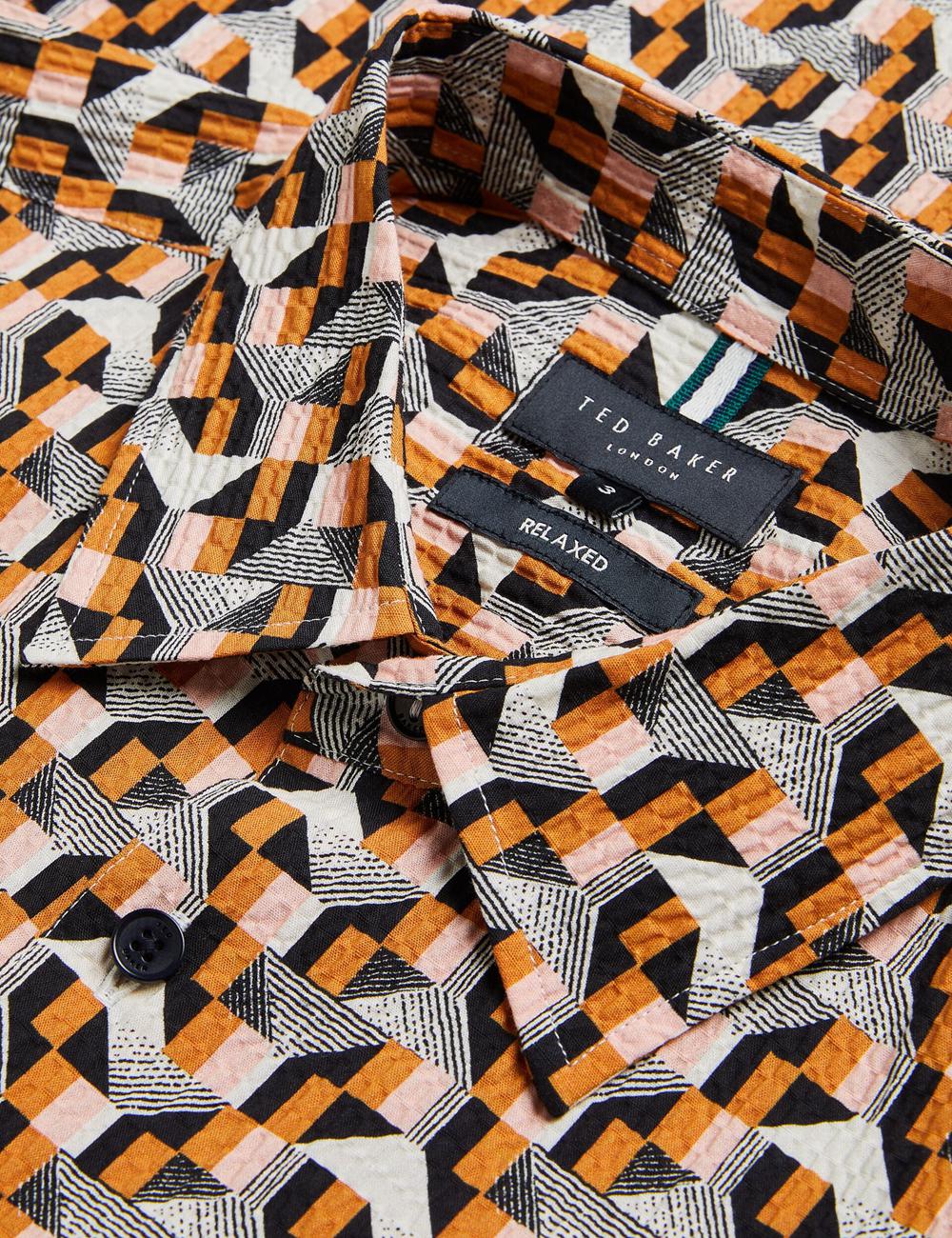 Camisas Ted Baker GASTONS - Short Sleeve Geo Print Seersucker Hombre Rosas | FKAW-05248