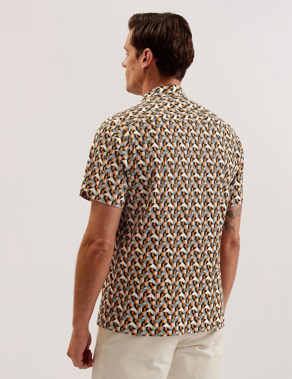 Camisas Ted Baker GASTONS - Short Sleeve Geo Print Seersucker Hombre Rosas | FKAW-05248