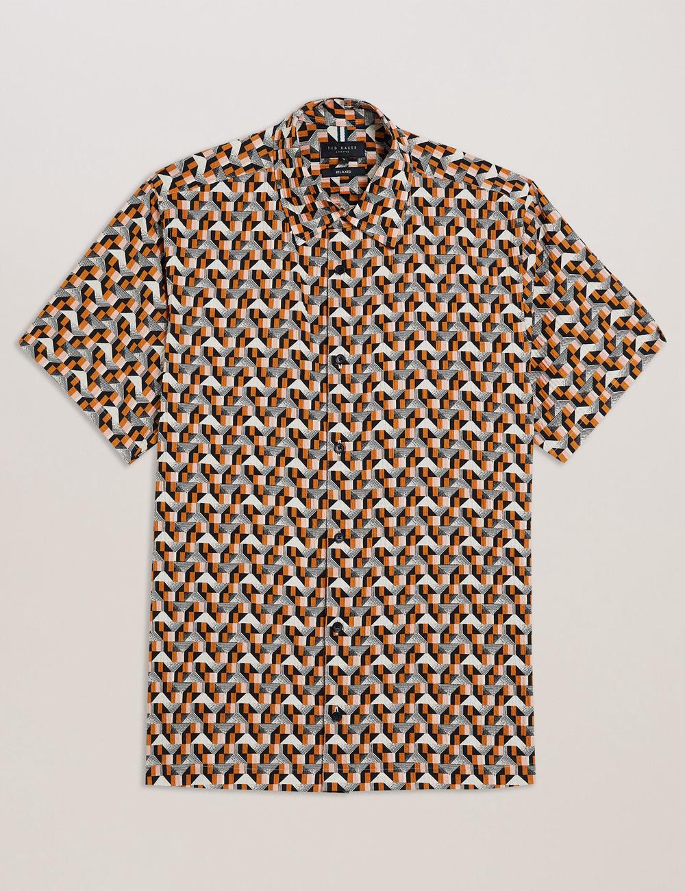 Camisas Ted Baker GASTONS - Short Sleeve Geo Print Seersucker Hombre Rosas | FKAW-05248
