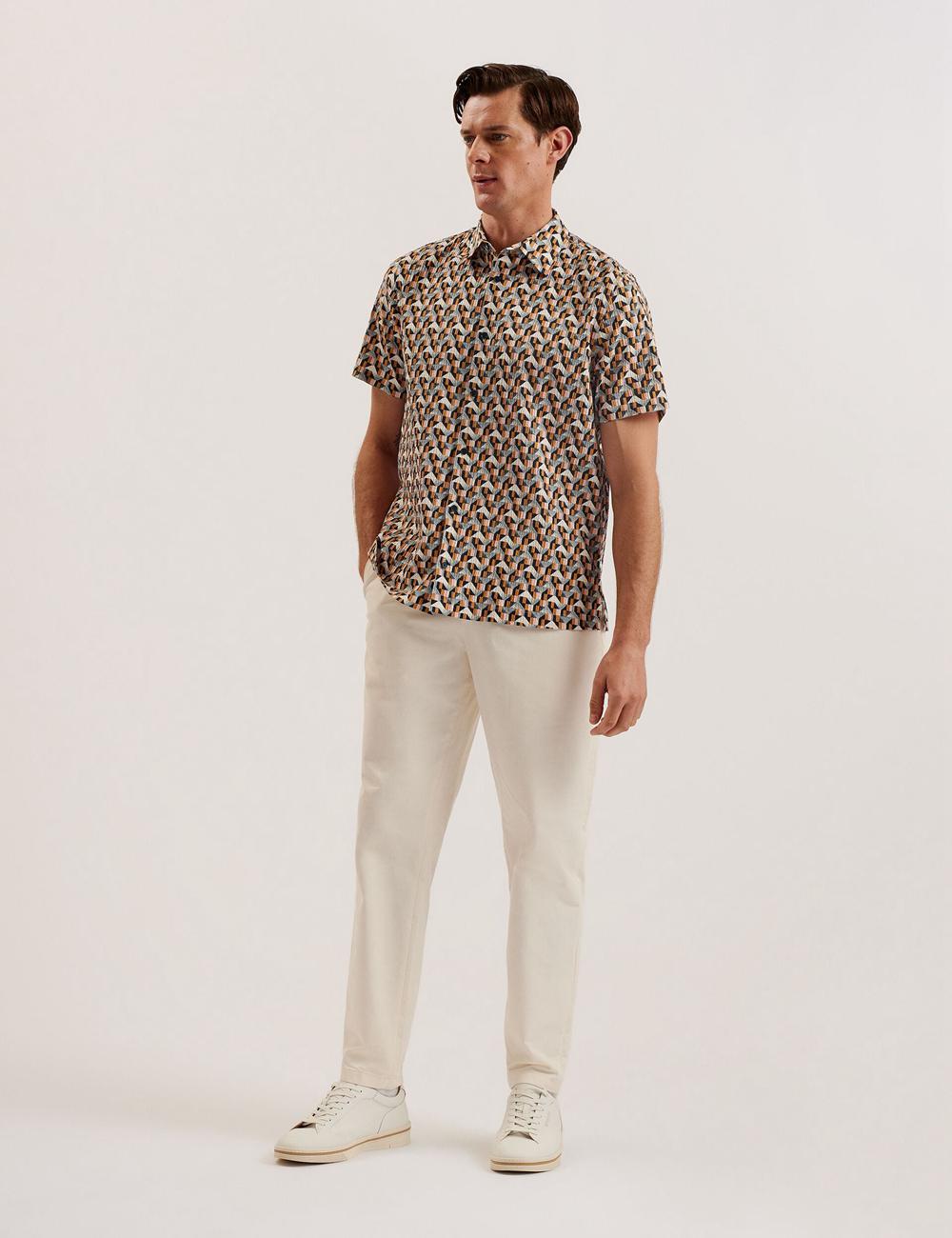 Camisas Ted Baker GASTONS - Short Sleeve Geo Print Seersucker Hombre Rosas | FKAW-05248