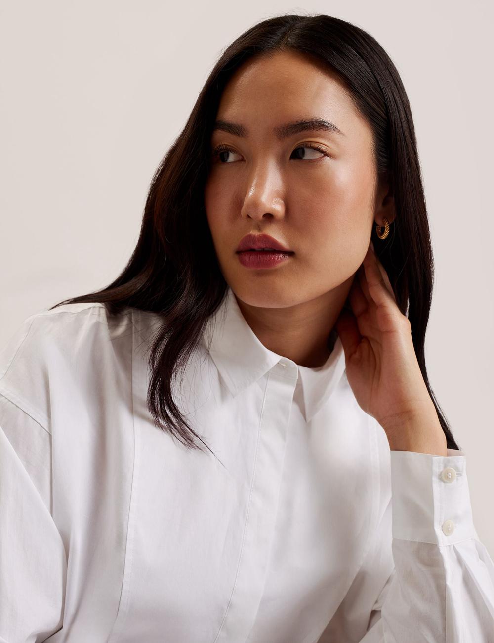 Camisas Ted Baker IZOTE - Oversized Drop Shoulder Bib Detail Mujer Blancas | KRID-13986
