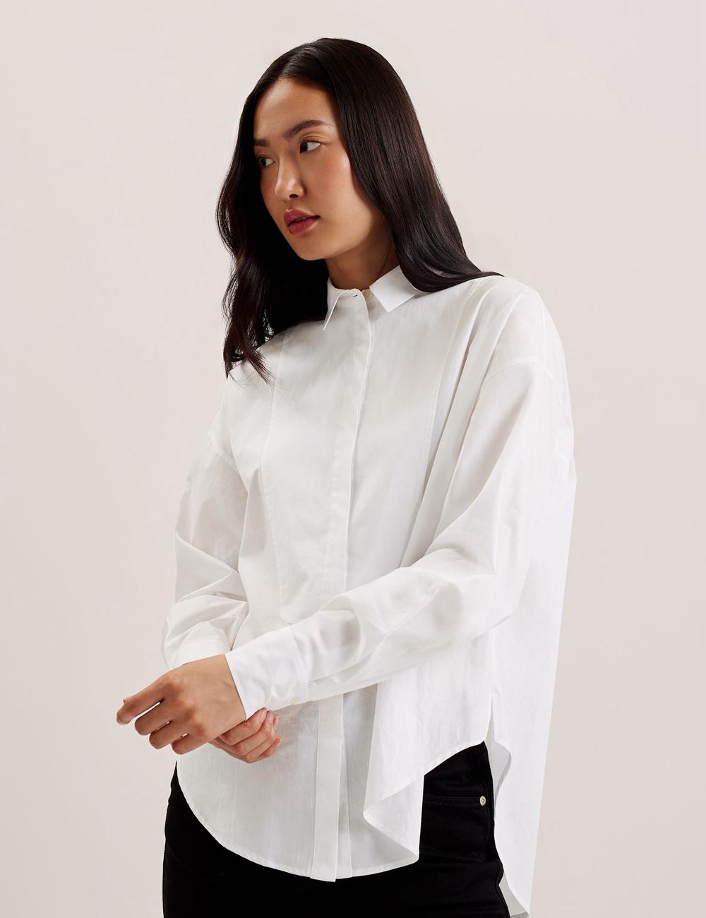 Camisas Ted Baker IZOTE - Oversized Drop Shoulder Bib Detail Mujer Blancas | KRID-13986