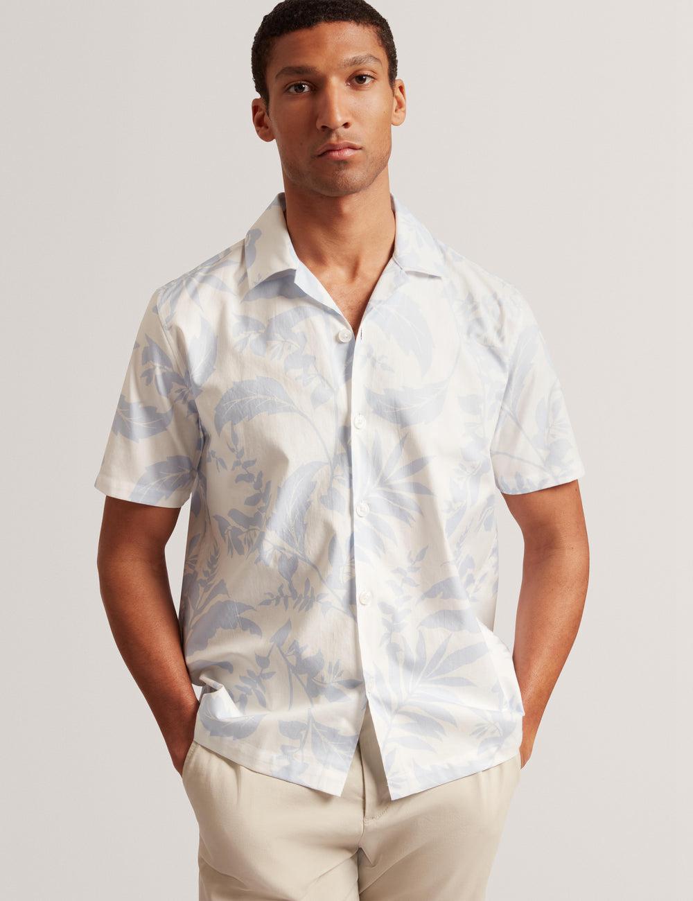 Camisas Ted Baker KITS - Short Sleeve Relaxed Floral Print Hombre Azules | JKHY-26157
