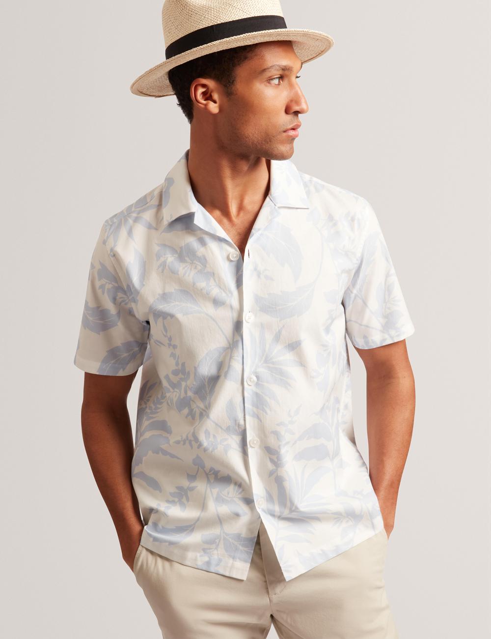 Camisas Ted Baker KITS - Short Sleeve Relaxed Floral Print Hombre Azules | JKHY-26157