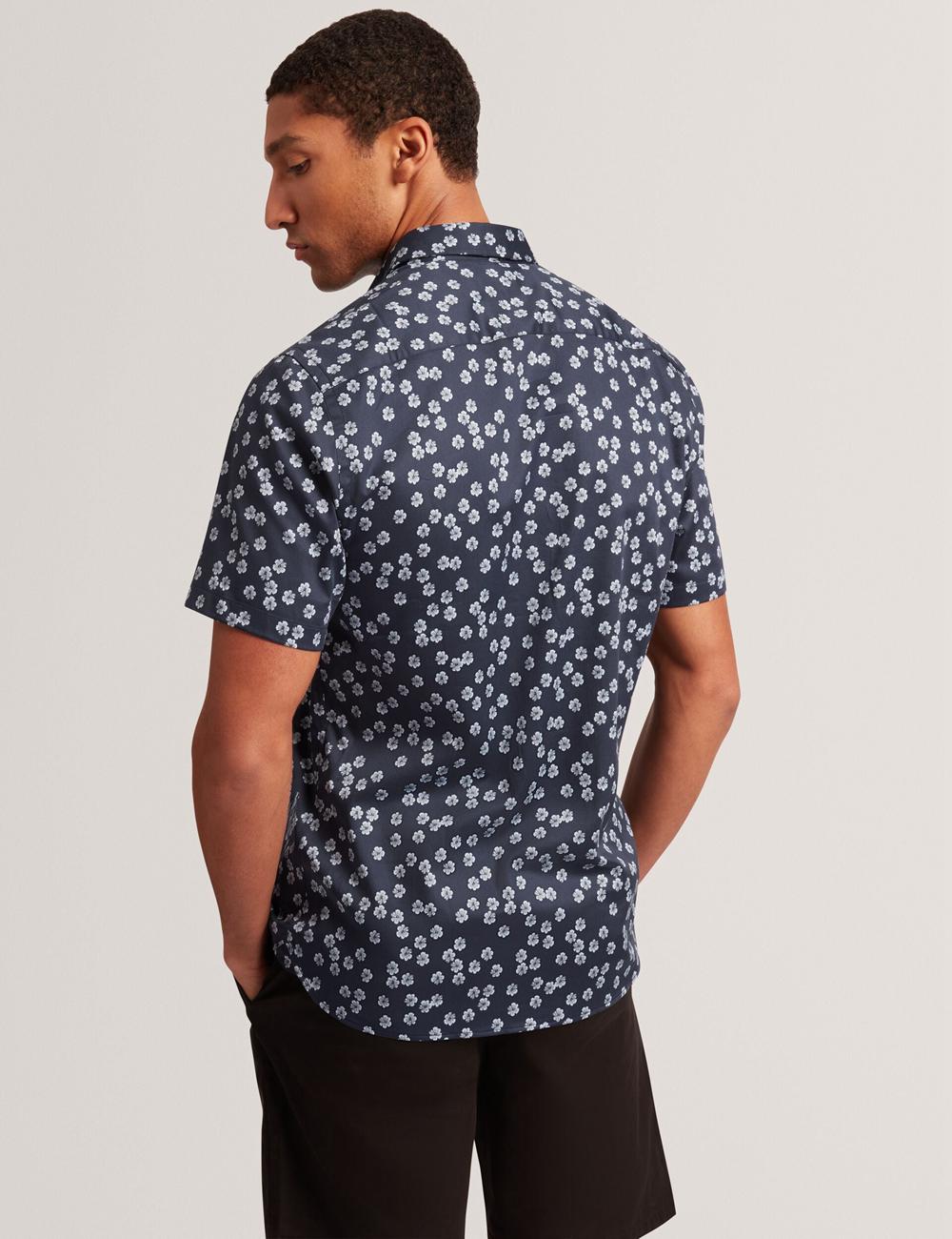 Camisas Ted Baker NIKSHO - Short Sleeve Slim Ditsy Floral Hombre Azul Marino | KDIL-51238