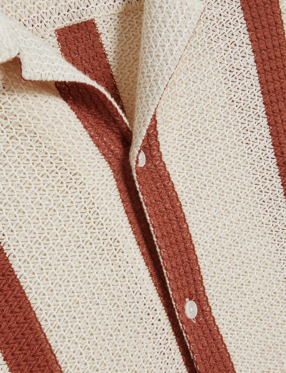 Camisas Ted Baker NIKS - Short Sleeve Stripe Crochet Oversized Hombre Taupe | ROMJ-50691