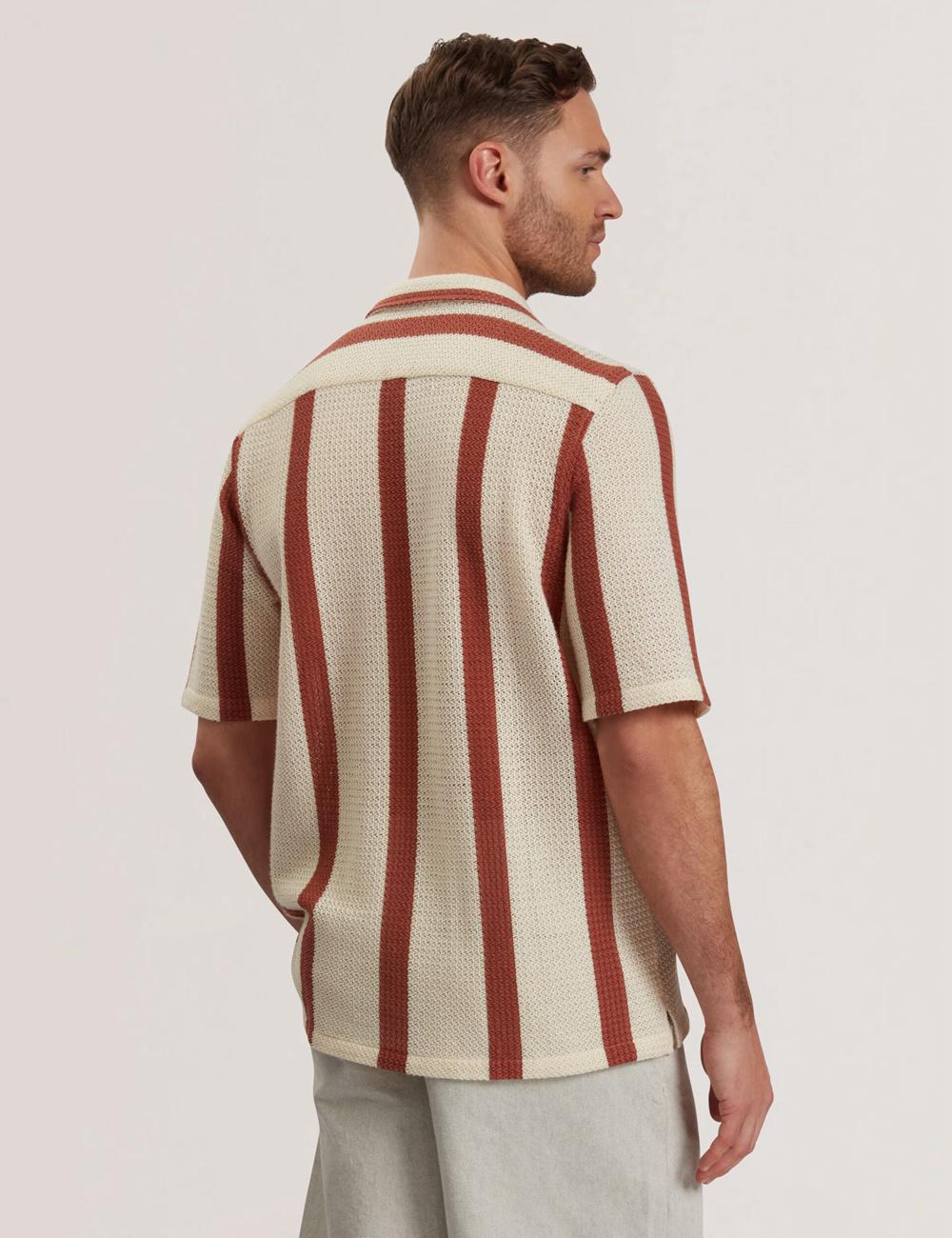Camisas Ted Baker NIKS - Short Sleeve Stripe Crochet Oversized Hombre Taupe | ROMJ-50691