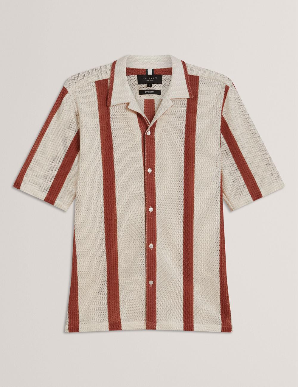 Camisas Ted Baker NIKS - Short Sleeve Stripe Crochet Oversized Hombre Taupe | ROMJ-50691