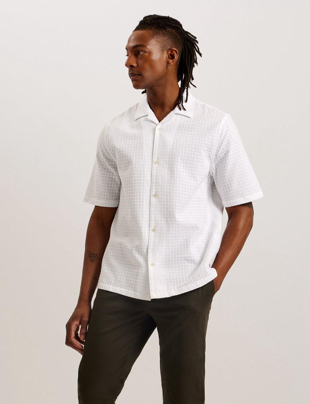 Camisas Ted Baker OISE - Textured Grid Cotton Short Sleeve Hombre Blancas | LXEU-72418
