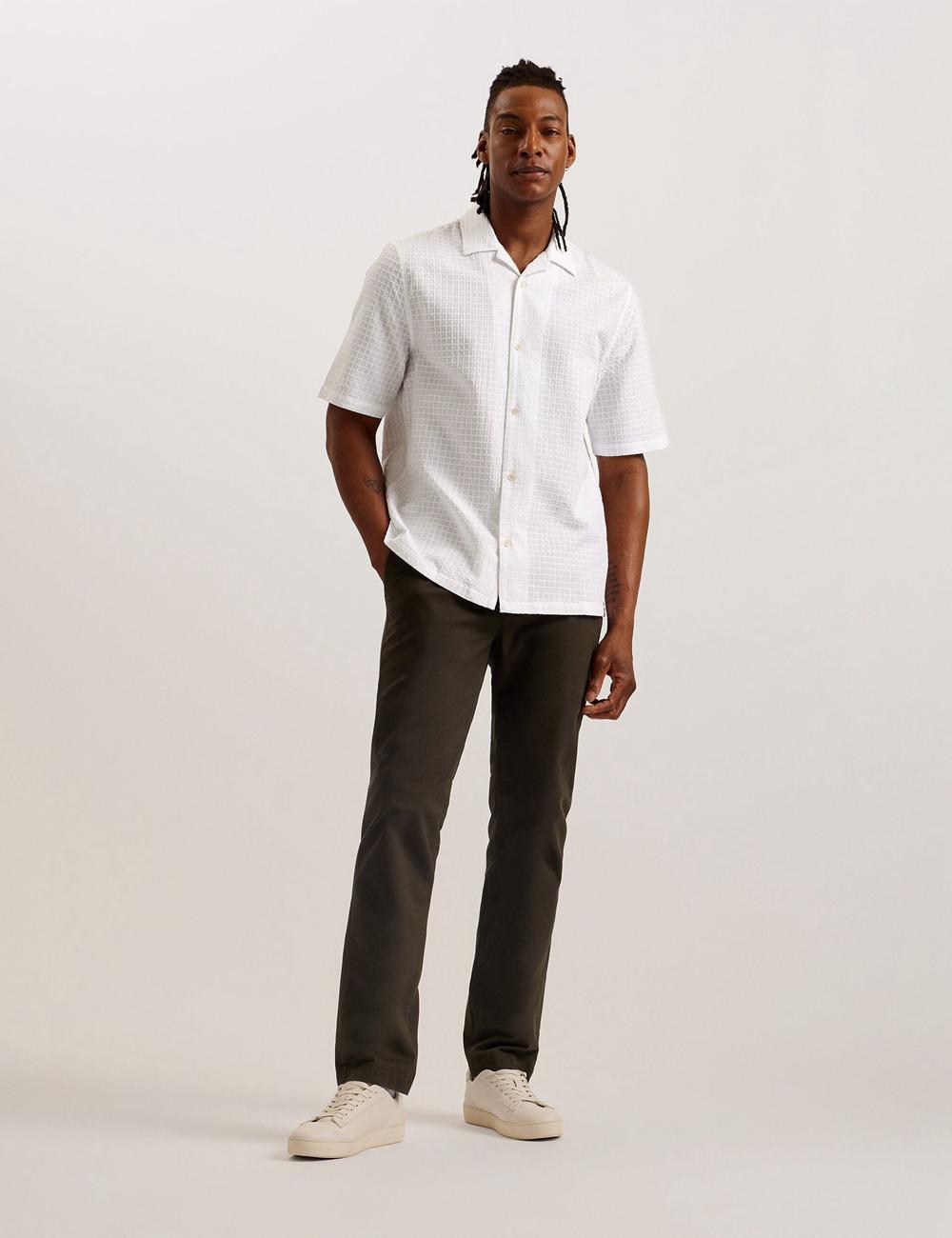 Camisas Ted Baker OISE - Textured Grid Cotton Short Sleeve Hombre Blancas | LXEU-72418