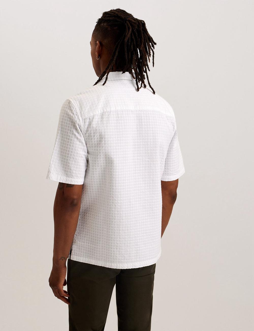 Camisas Ted Baker OISE - Textured Grid Cotton Short Sleeve Hombre Blancas | LXEU-72418