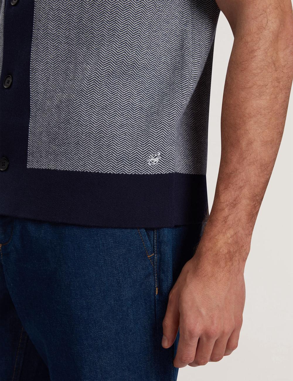 Camisas Ted Baker PADRIG - Herringbone Knit Colour Block Short Sleeve Hombre Azul Marino | GOPY-76183