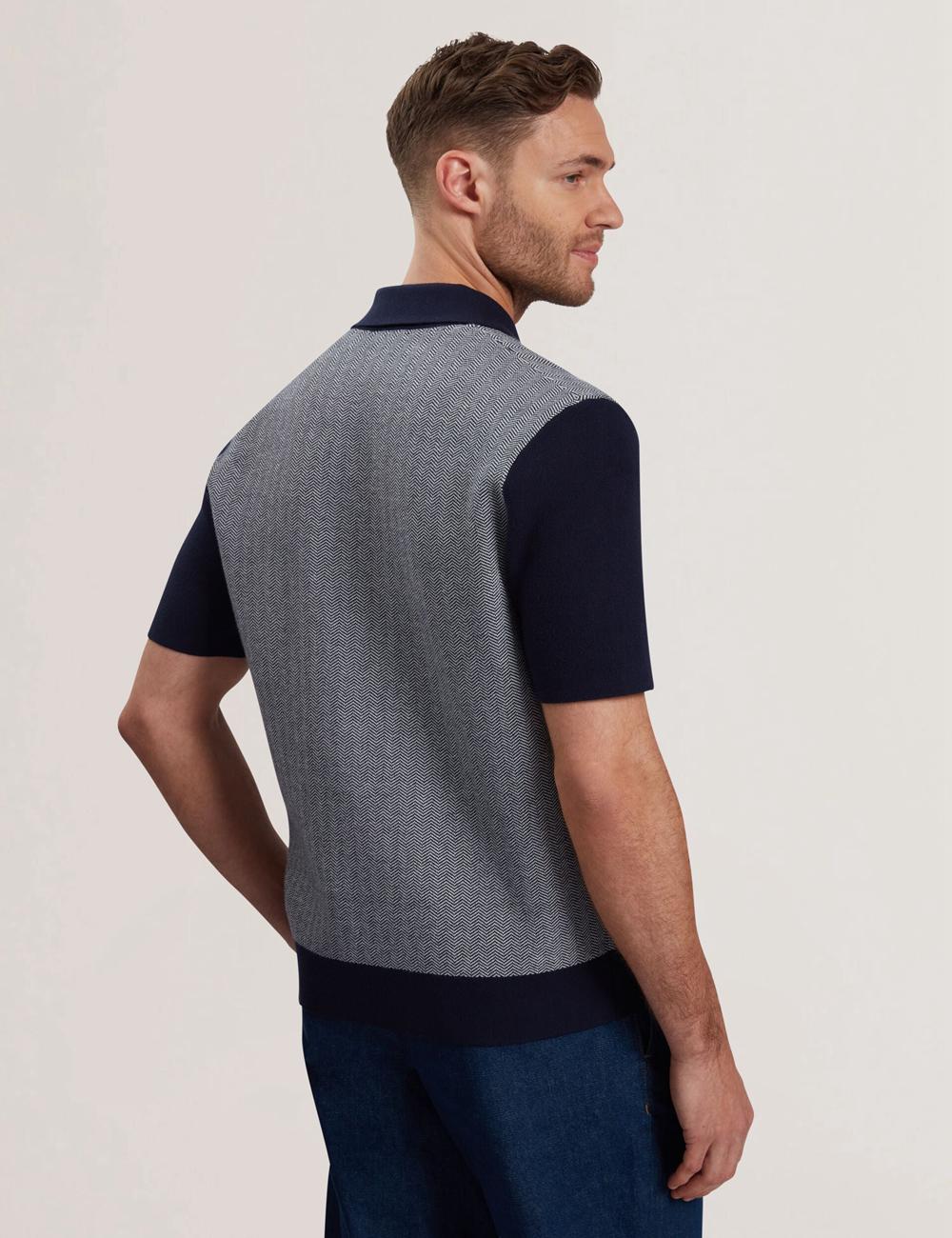 Camisas Ted Baker PADRIG - Herringbone Knit Colour Block Short Sleeve Hombre Azul Marino | GOPY-76183