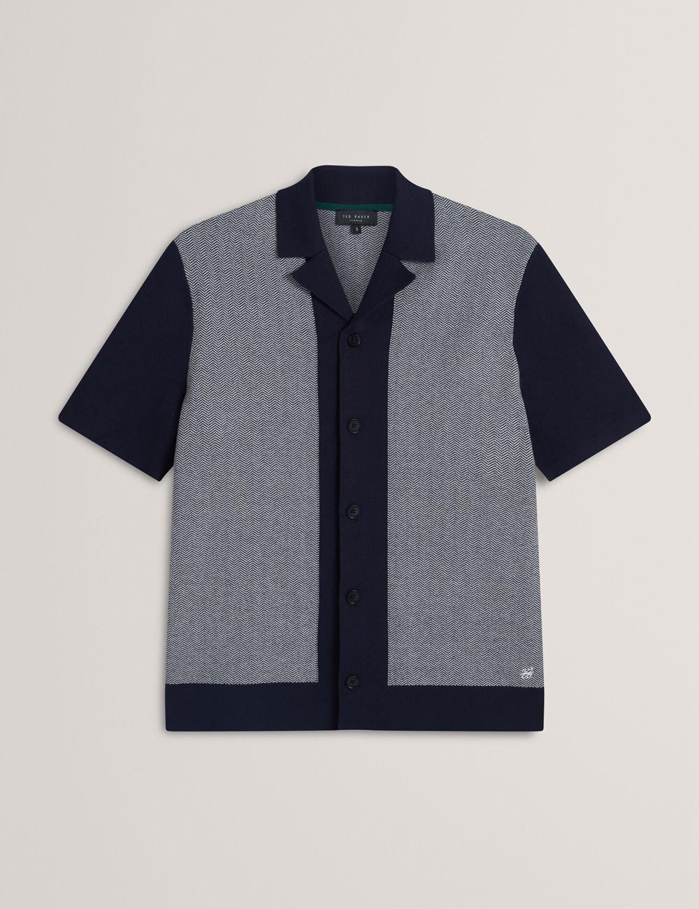 Camisas Ted Baker PADRIG - Herringbone Knit Colour Block Short Sleeve Hombre Azul Marino | GOPY-76183