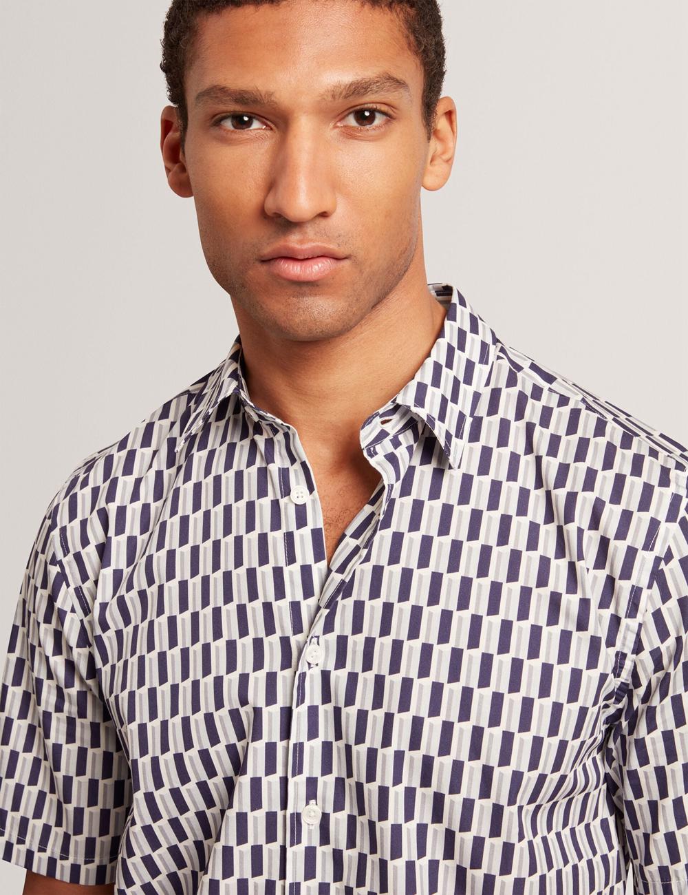 Camisas Ted Baker PEARSOS - Geo Print Short Sleeve Cotton Hombre Azul Marino | HECR-74986