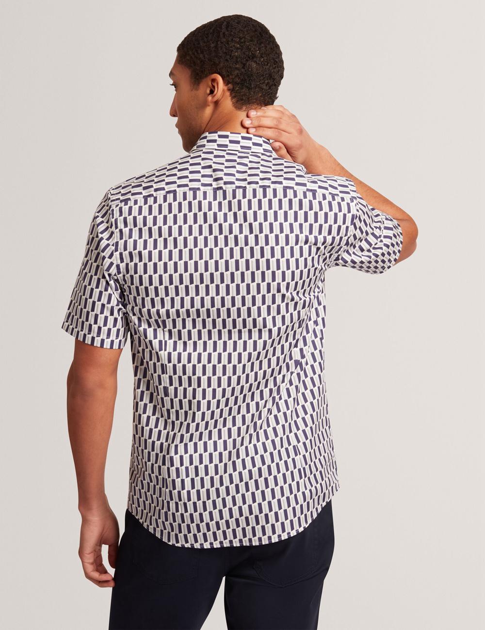 Camisas Ted Baker PEARSOS - Geo Print Short Sleeve Cotton Hombre Azul Marino | HECR-74986