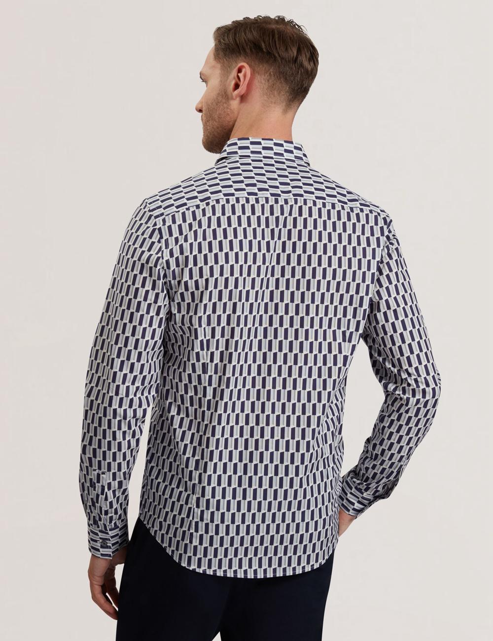 Camisas Ted Baker PEARSO - Geometric Stripe Long Sleeve Cotton Hombre Azul Marino | PWCH-15029