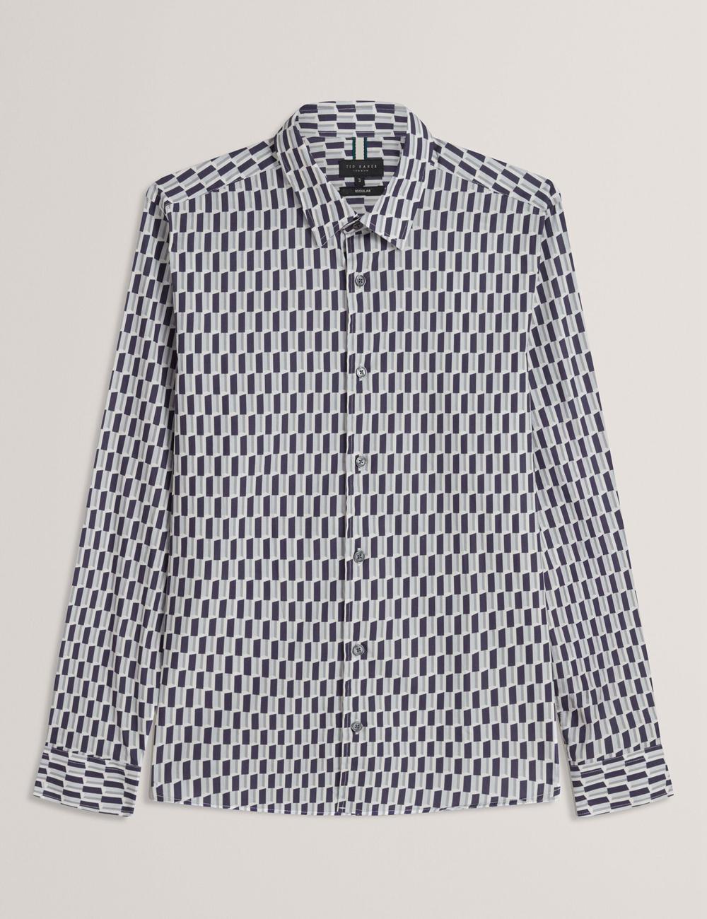 Camisas Ted Baker PEARSO - Geometric Stripe Long Sleeve Cotton Hombre Azul Marino | PWCH-15029
