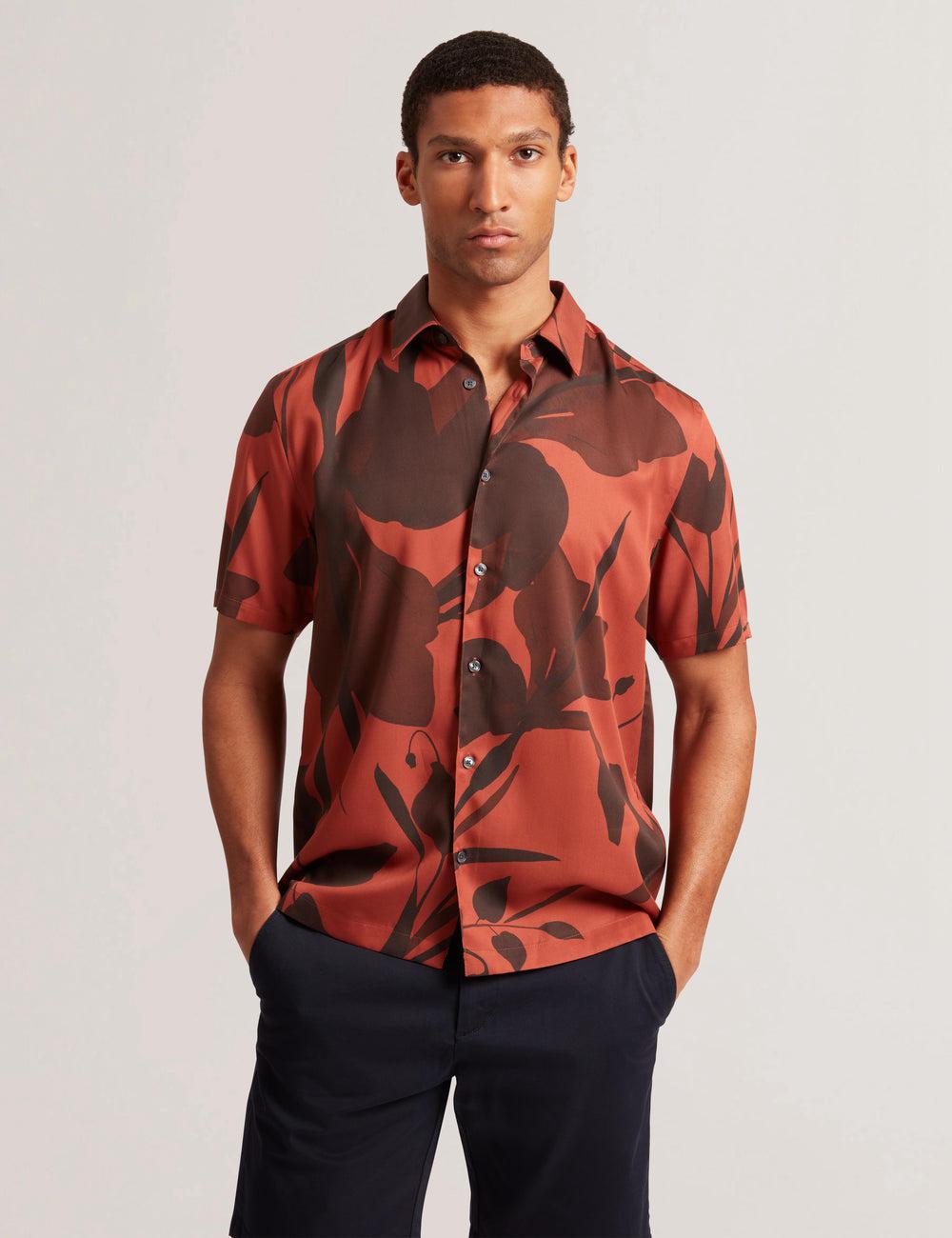 Camisas Ted Baker PINEDA - Short Sleeve Relaxed Floral Print Hombre Rojas | WNXO-54217