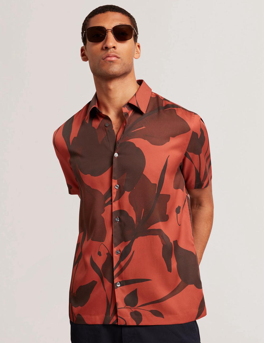 Camisas Ted Baker PINEDA - Short Sleeve Relaxed Floral Print Hombre Rojas | WNXO-54217
