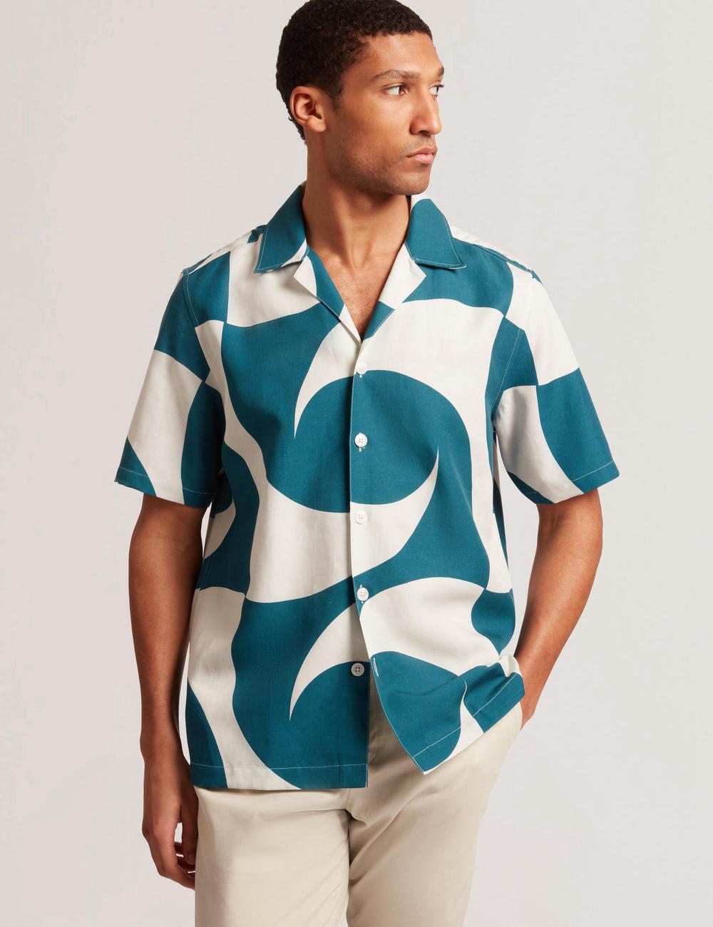 Camisas Ted Baker ROLDAN - Short Sleeve Oversized Swirl Print Hombre Turquesa | LJVZ-95047