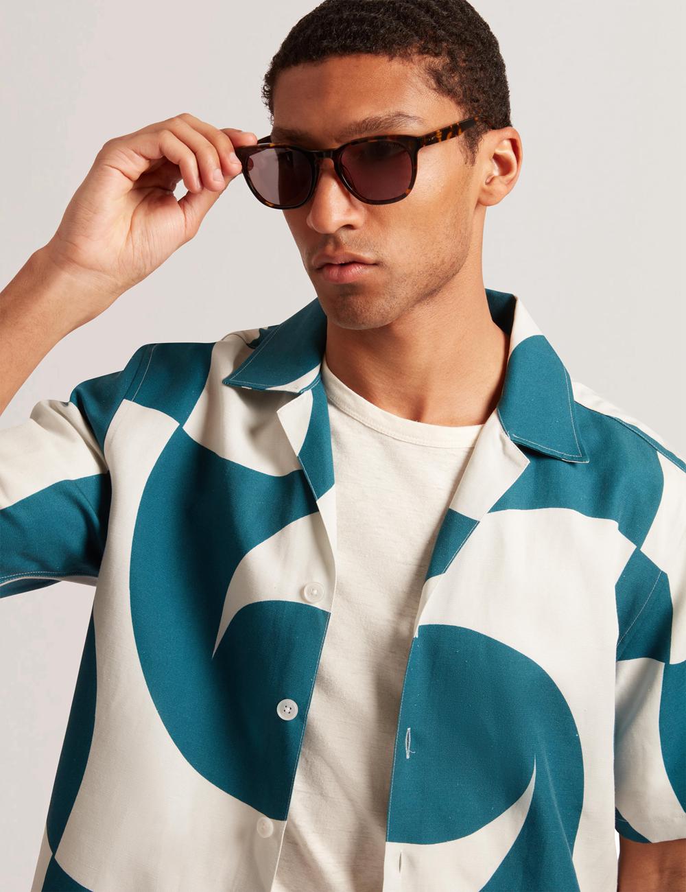 Camisas Ted Baker ROLDAN - Short Sleeve Oversized Swirl Print Hombre Turquesa | LJVZ-95047