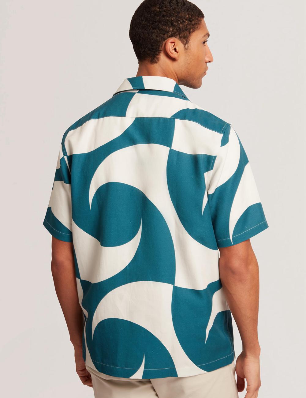Camisas Ted Baker ROLDAN - Short Sleeve Oversized Swirl Print Hombre Turquesa | LJVZ-95047