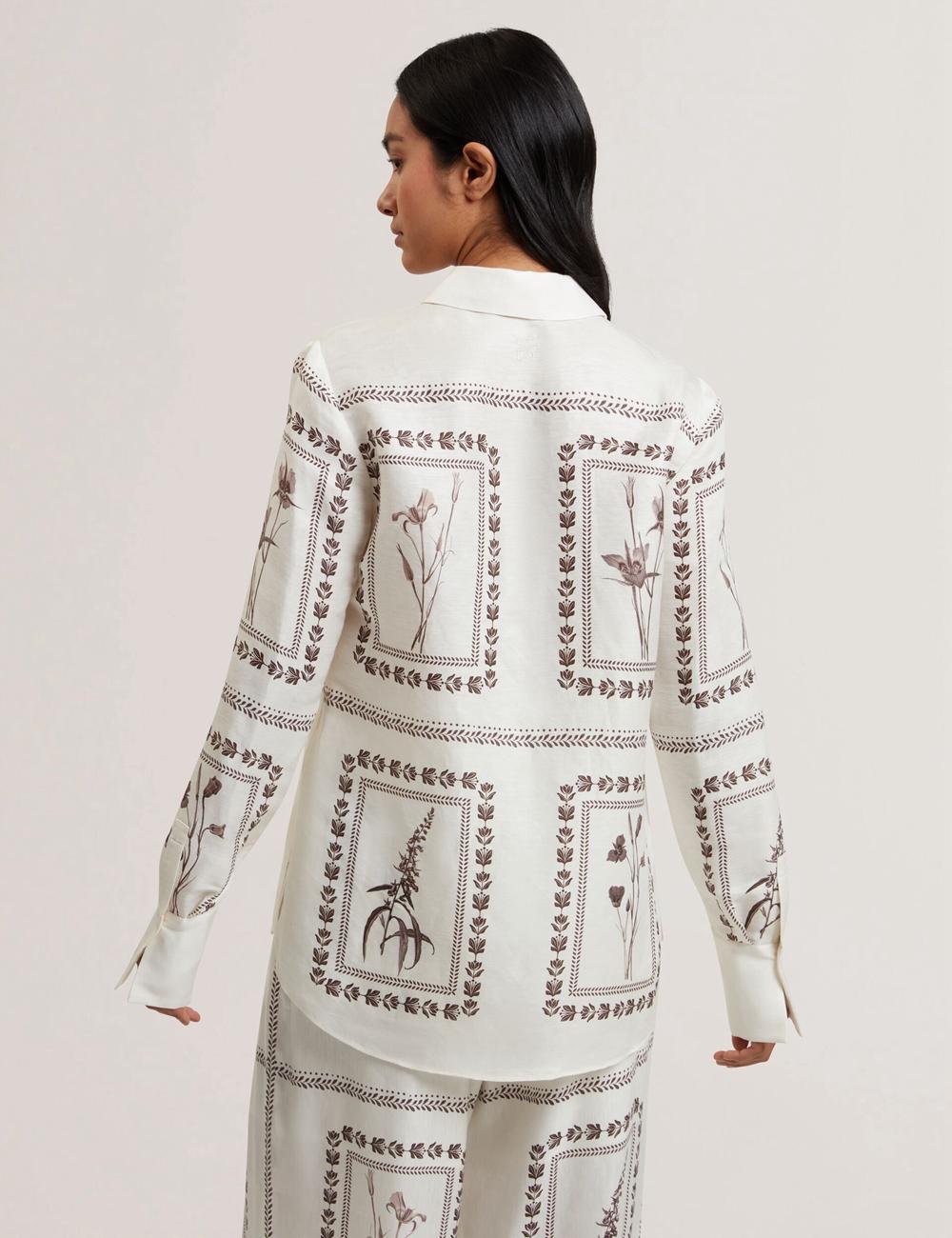 Camisas Ted Baker SIMCOA - Panel Print Silk Linen Longline Mujer Ivory | TYGP-93650