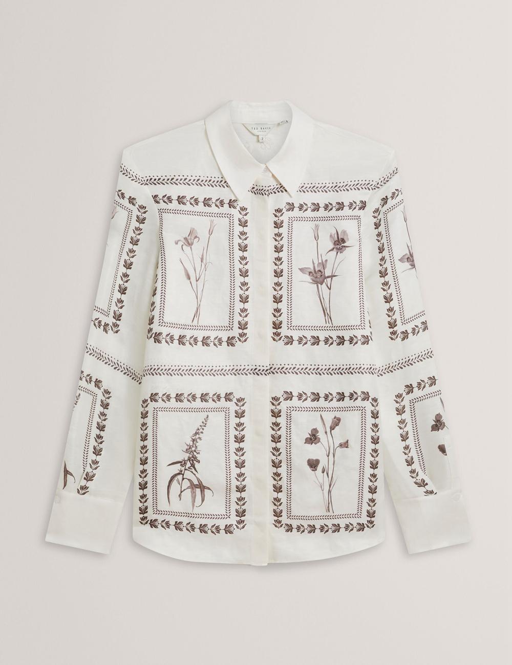 Camisas Ted Baker SIMCOA - Panel Print Silk Linen Longline Mujer Ivory | TYGP-93650