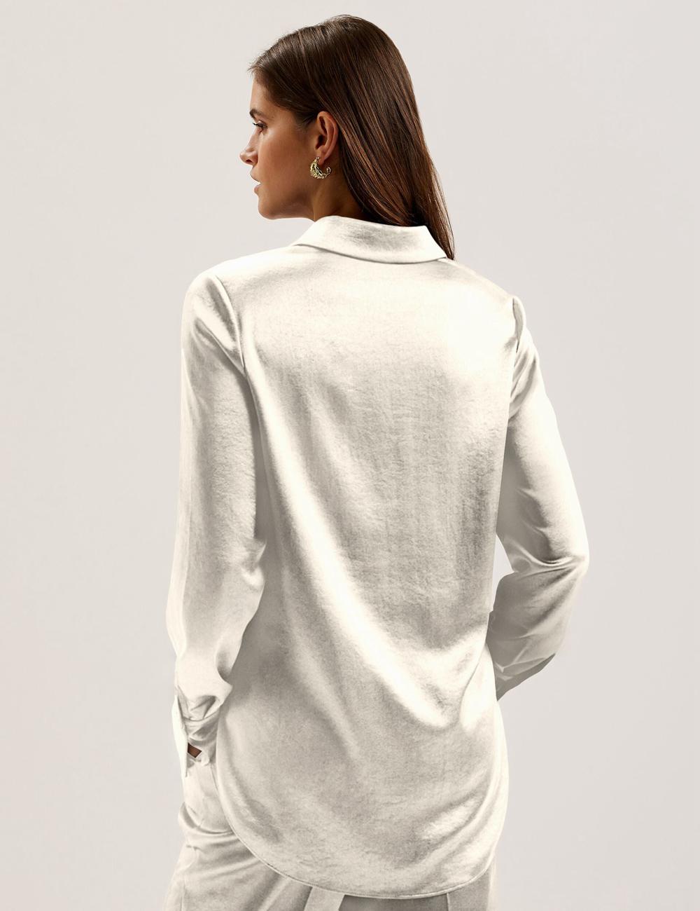 Camisas Ted Baker SONORA - Satin Longline Covered Placket Mujer Ivory | XUKT-14297