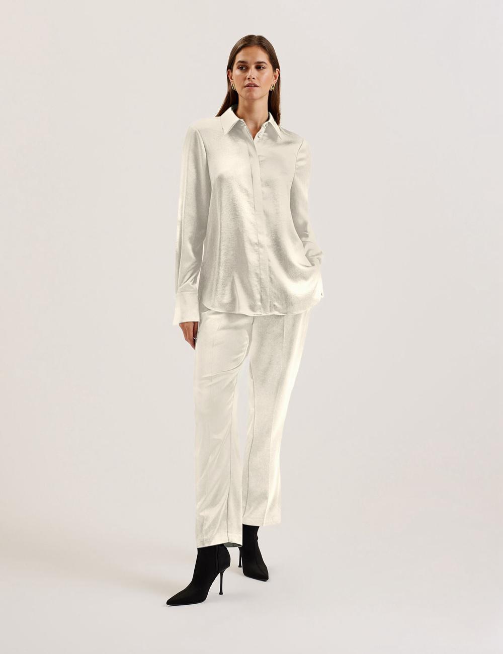 Camisas Ted Baker SONORA - Satin Longline Covered Placket Mujer Ivory | XUKT-14297