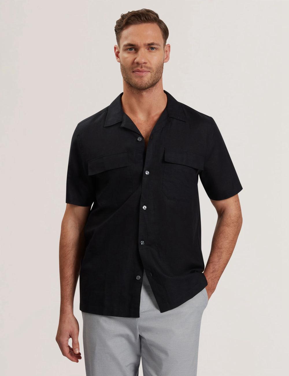 Camisas Ted Baker WHETHER - Short Sleeve Regular Fit Double Pocket Hombre Negras | DECS-09857
