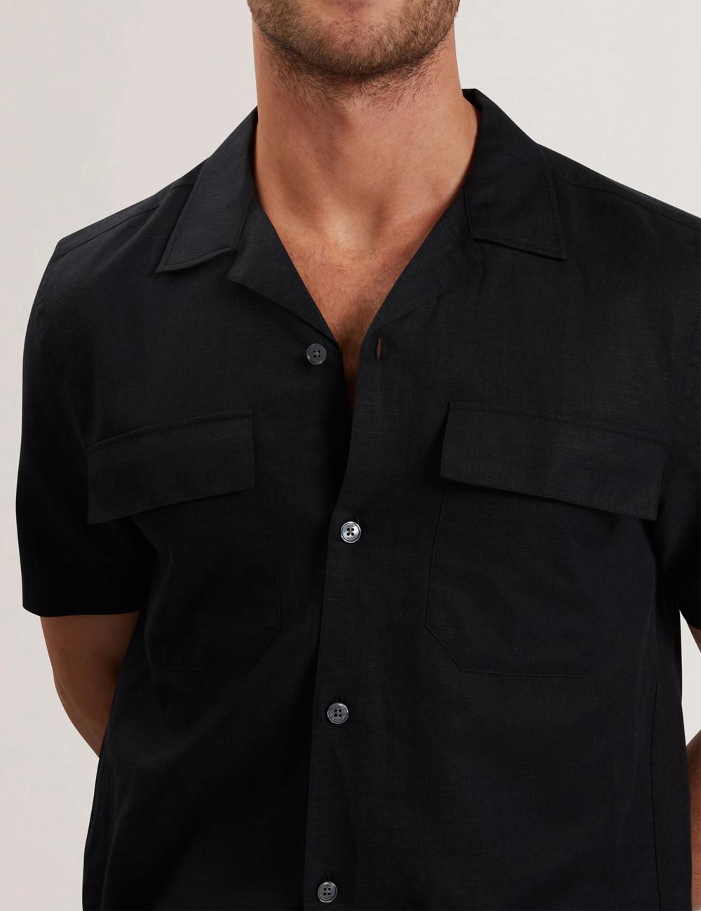 Camisas Ted Baker WHETHER - Short Sleeve Regular Fit Double Pocket Hombre Negras | DECS-09857