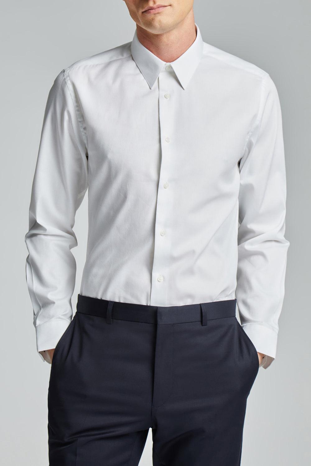 Camisas Ted Baker WHITE SATIN STRIPE - Textured Stripe Slim Fit Hombre Blancas | HRXS-71965