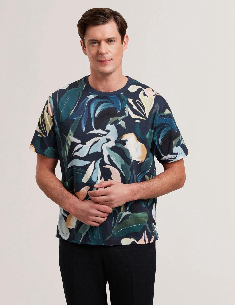 Camiseta Ted Baker ALMOI - Floral Print Pure Cotton Hombre Negras | DWXO-32495